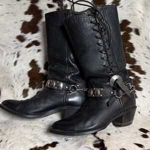 Double H Boots Vintage Leather Harness USA Made Round Toe Rugged Moto T1